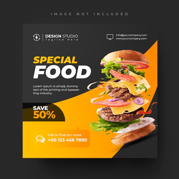 Food and restaurant social media post and square banner template design Premium Psd