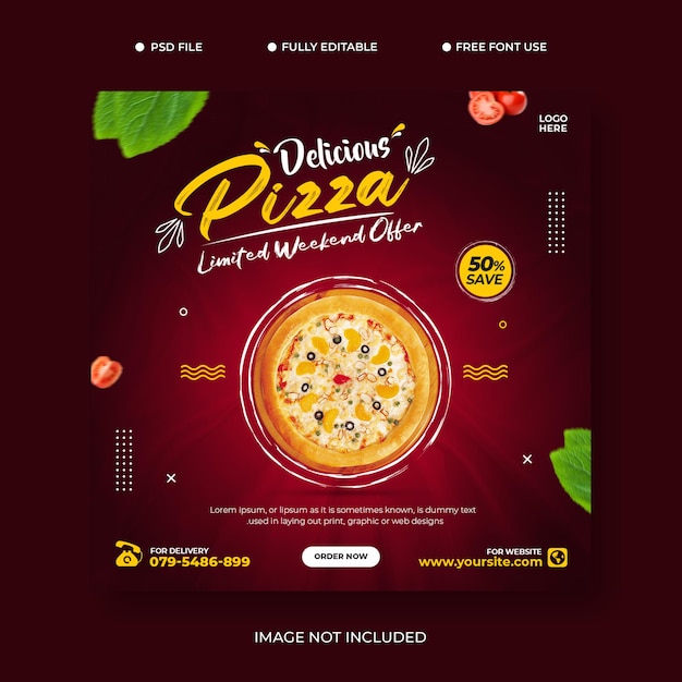  Food social media pizza promotion and banner post design template premium psd