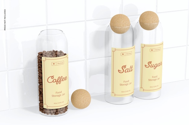 Premium PSD | Food storage jars with cork lid mockup, perspective