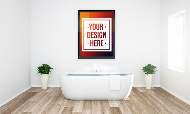 Download Premium PSD | Frame on a bathroom mockup