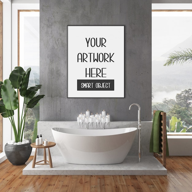 Download Frame mockup, bathroom with black vertical frame | Premium PSD File
