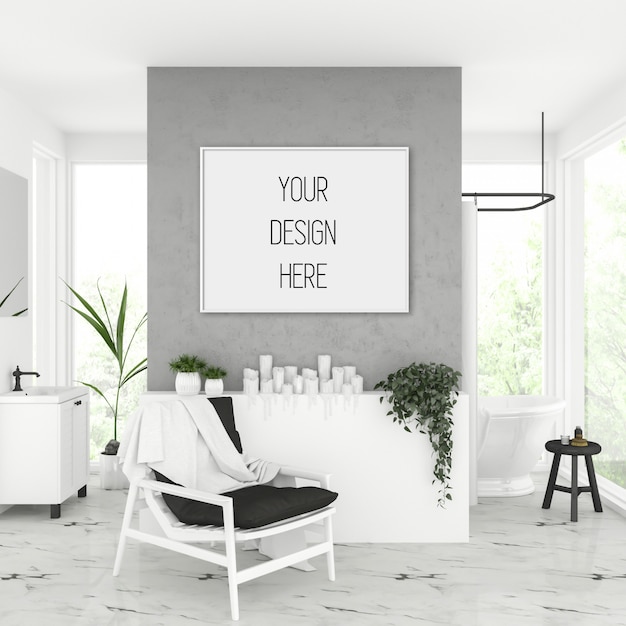 Download Frame mockup in bathroom with white horizontal frame | Premium PSD File