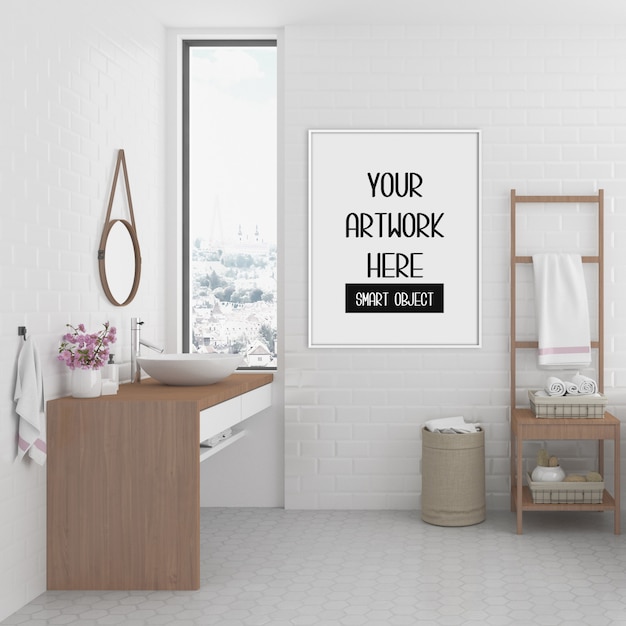 Download Premium PSD | Frame mockup, bathroom with white vertical frame, scandinavian interior