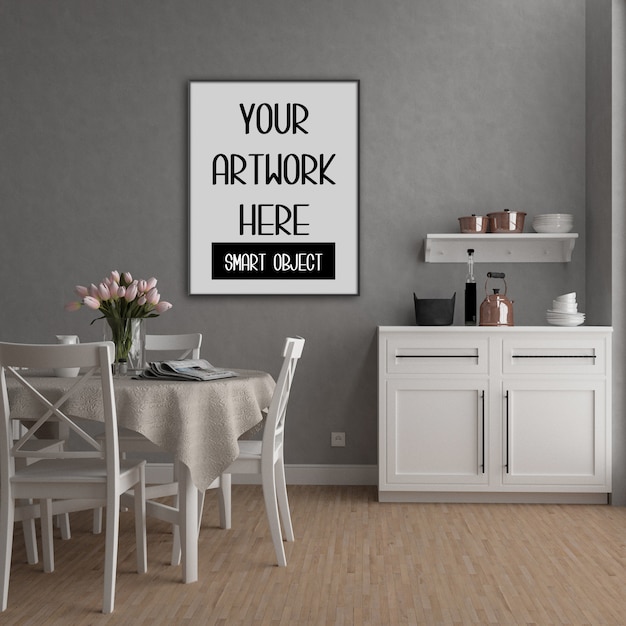 Download Frame mockup, country kitchen room with black vertical ...