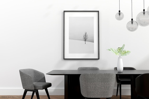 Premium PSD | Frame mockup in dining room mockup in 3d rendering