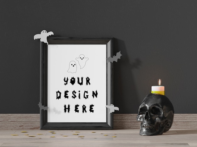 Premium PSD | Frame mockup for halloween event with skull and candle