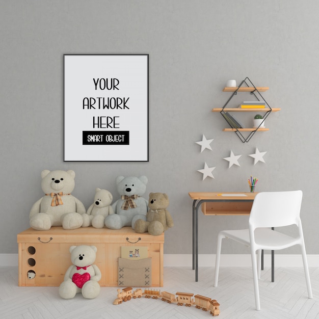 Download Premium Psd Frame Mockup Kids Room With Black Vertical Frame Scandinavian Interior