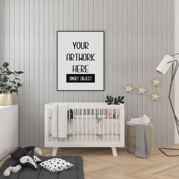 Download Premium PSD | Frame mockup, kids room with black vertical frame, scandinavian interior