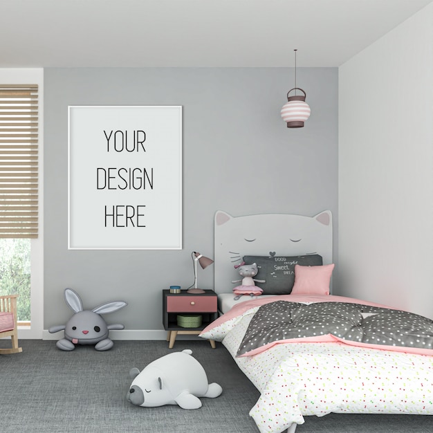 Download Frame mockup in kids room with white vertical frame | Premium PSD File