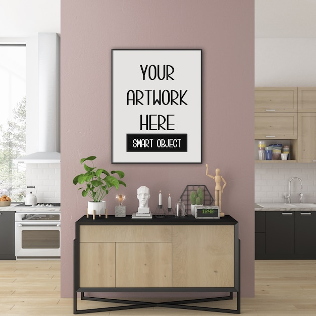 Download Frame mockup, kitchen room with black vertical frame ...