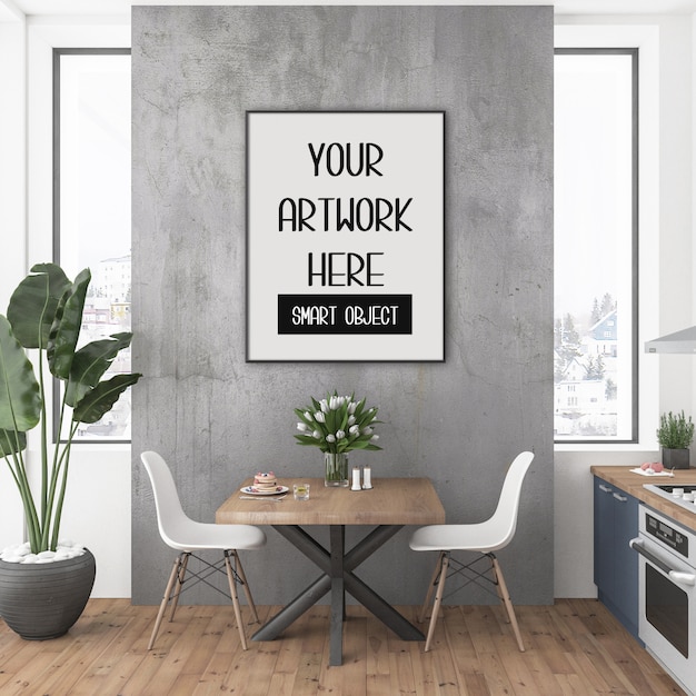 Download Frame mockup, kitchen room with black vertical frame ...