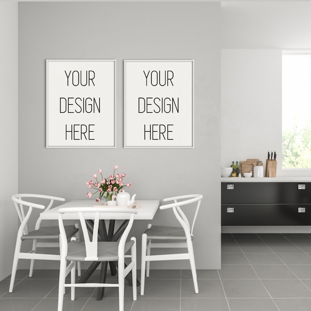 Download Frame mockup, kitchen with double white frames ...