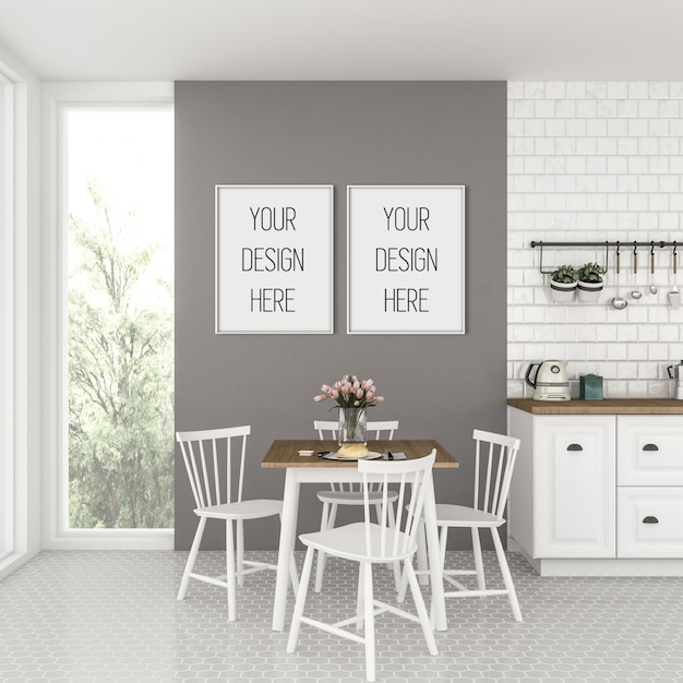 Frame mockup, kitchen with white double frames ...