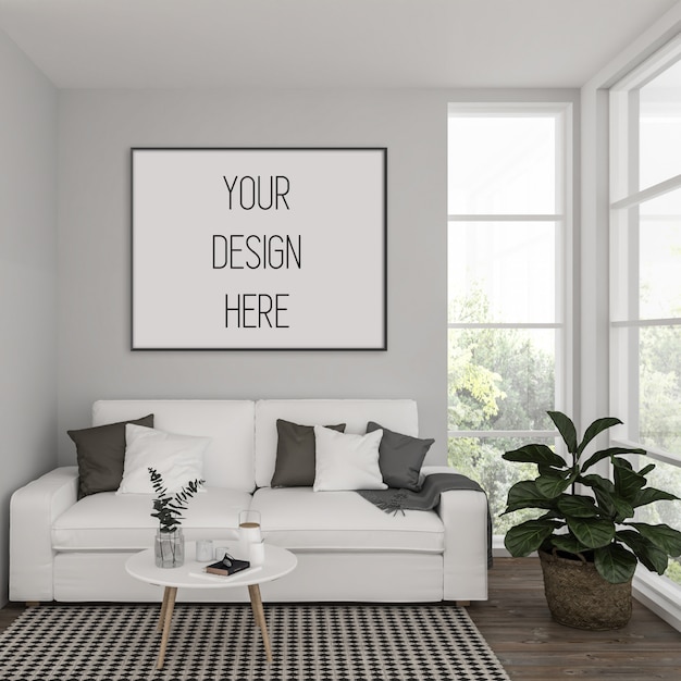 Premium PSD | Frame Mockup, Living Room With Black Double Frames