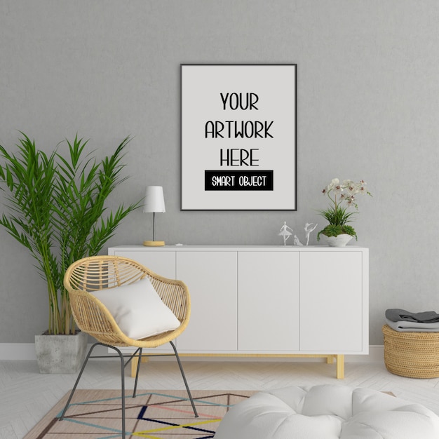 Premium PSD | Frame mockup, living room with black vertical frame ...