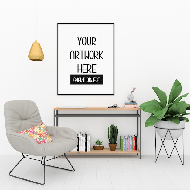 Premium PSD | Frame mockup on the room wall