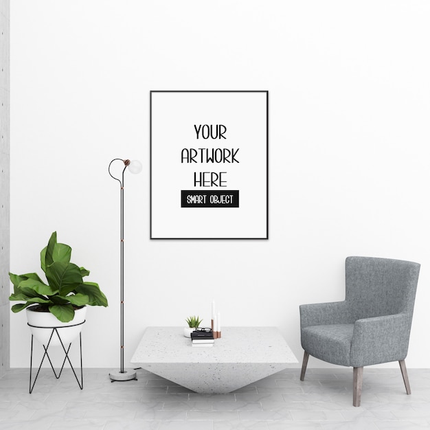 Premium PSD | Frame mockup on the room wall