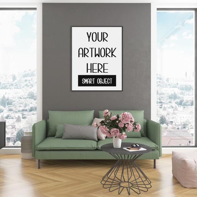 Premium PSD | Frame mockup on the room wall