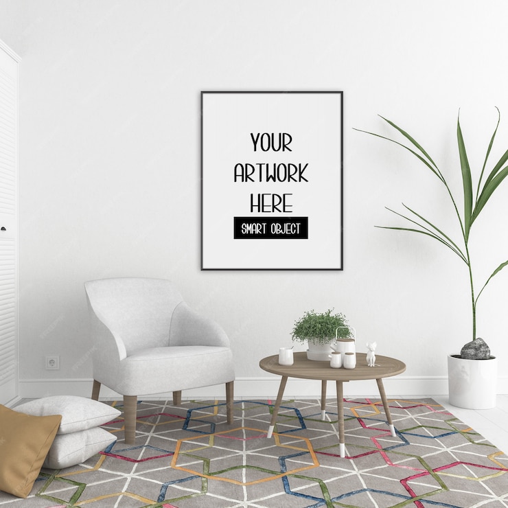 Premium PSD | Frame mockup, room with black vertical frame ...