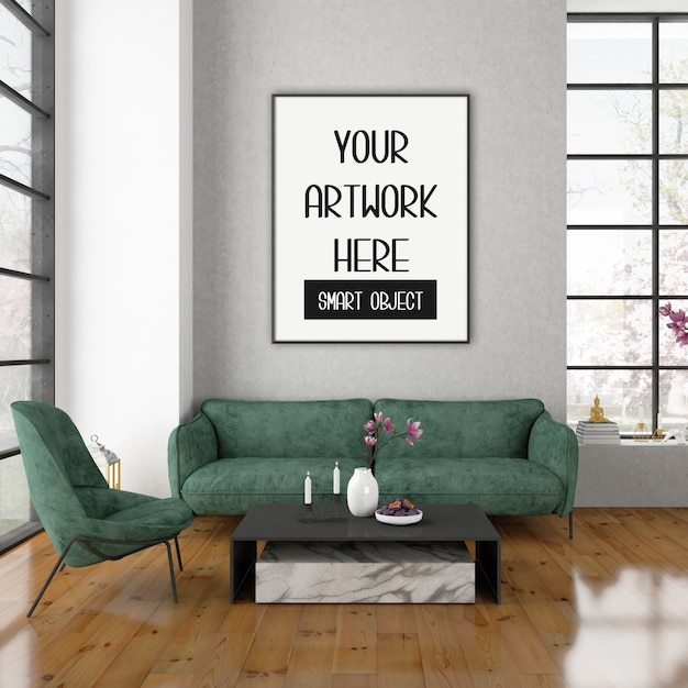 Premium PSD | Frame mockup, room with black vertical frame ...