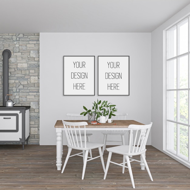 Download Frame mockup in vintage kitchen with black double vertical ...