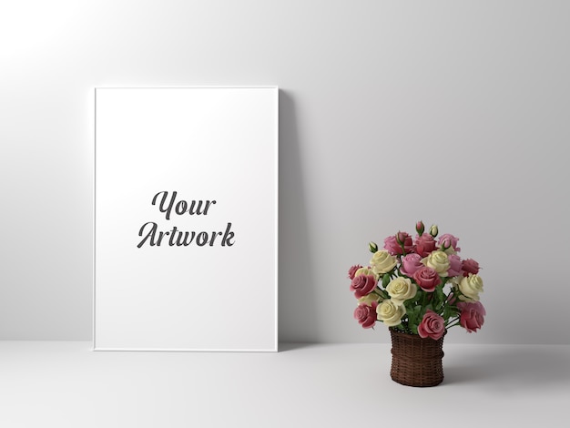 Download Frame mockup with bouquet of roses | Premium PSD File