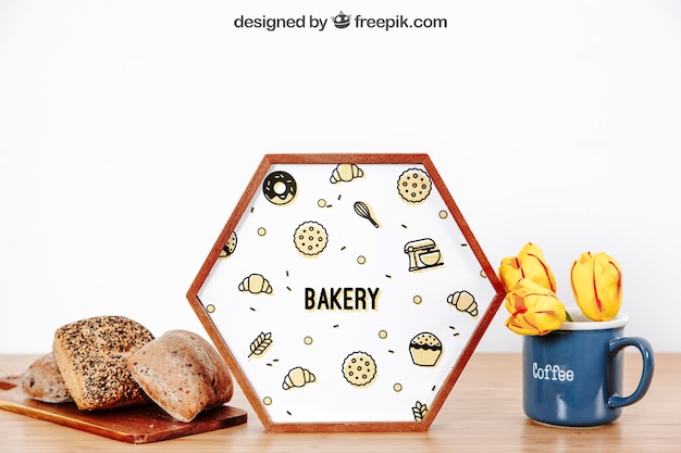 Download Frame mockup with bread and mug PSD file | Free Download