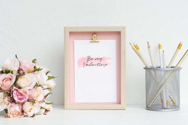 Download Frame and pink roses mockup | Premium PSD File