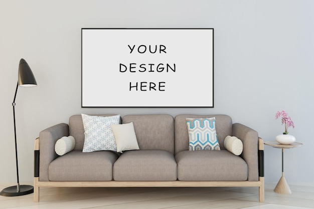 Premium PSD | Frame poster with room interior desugn