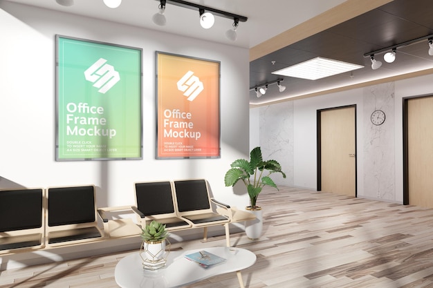Download Premium PSD | Frames hanging on office wall mockup