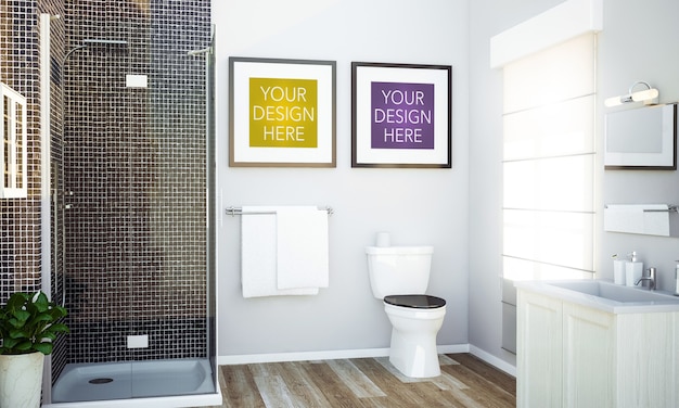 Download Premium Psd Frames Mockup On Bathroom Wall