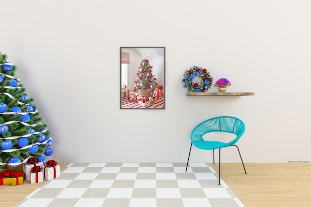 Premium PSD | Frames mockup design on wall with christmas tree in 3d ...