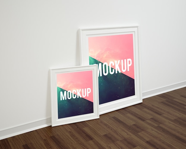 Download Frames on wooden floor mock up | Free PSD File