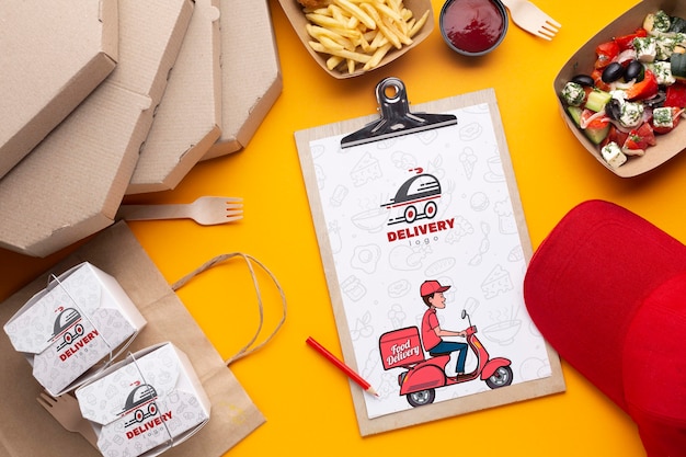 Download Free PSD | Free food delivery assortment with clipboard mock-up