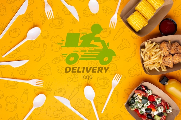 Free PSD | Free food service arrangement with background mock-up