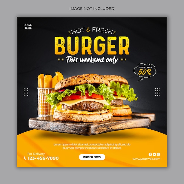 Premium PSD | Fresh burger social media post advertising banner template