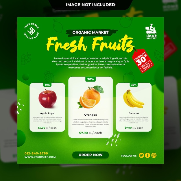  Fresh fruits delivery concept social media post template