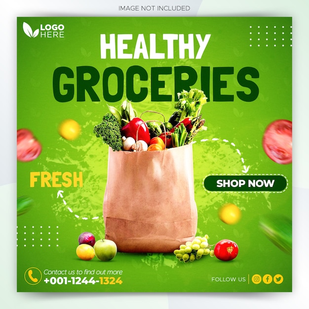 Fresh healthy groceries social media post banner template Premium Psd