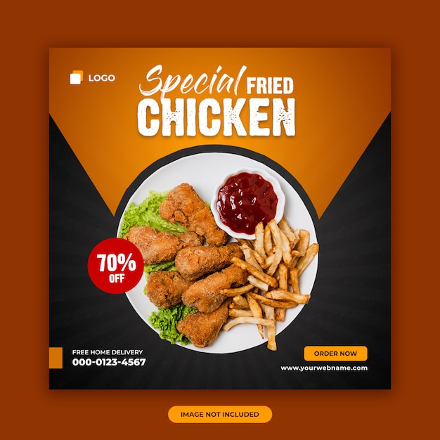 Premium PSD | Fried chicken sale social media post banner design template