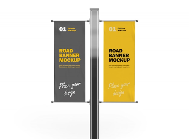 Download Front view of 3d vertical double road banners mockup ...