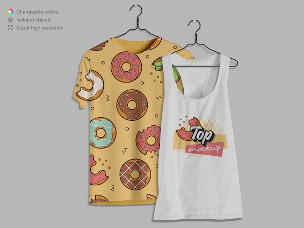 Download Front view hanging t-shirt and tank top mockup | Premium ...