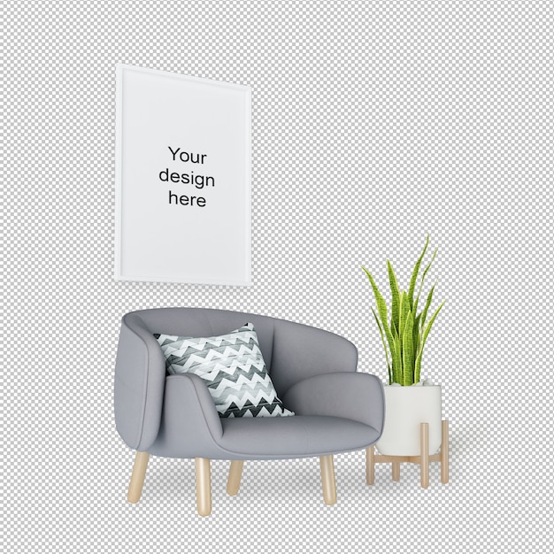 Download Front view of mockup frame with armchair and plant ...