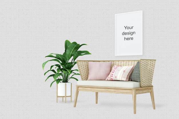 Download Front view of mockup frame with sofa and plant | Premium ...