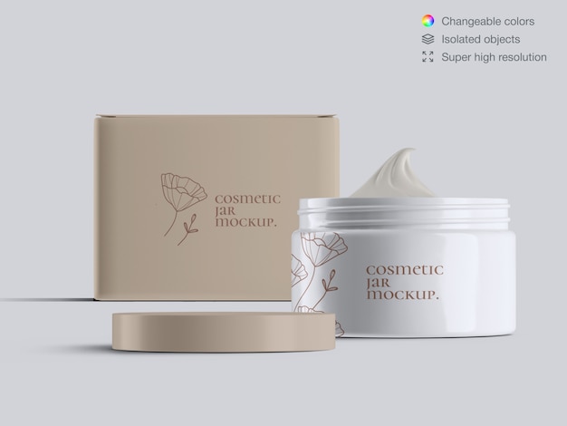 Download Front view opened plastic cosmetic face cream jar and cream box mockup template | Premium PSD File