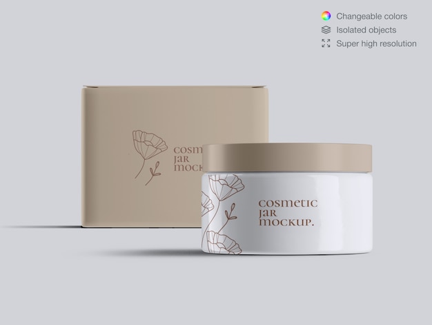 Download Front view plastic cosmetic face cream jar and cream box ... PSD Mockup Templates