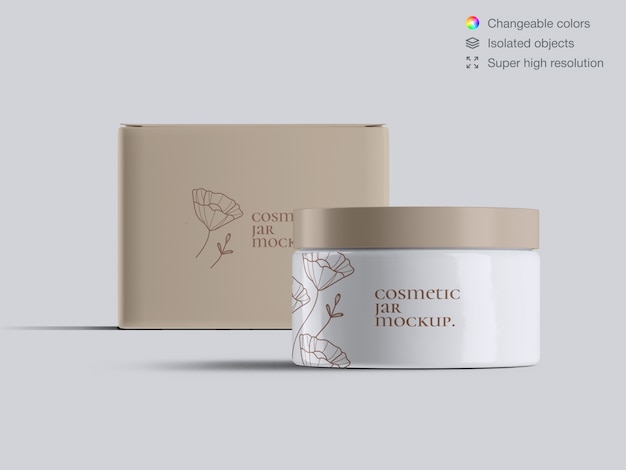 Download Premium Psd Front View Plastic Cosmetic Face Cream Jar And Cream Box Mockup Template PSD Mockup Templates