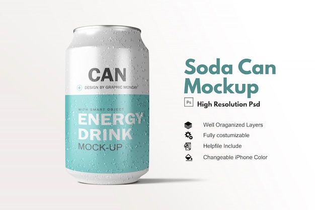 Premium PSD | Front view of soda can mockup