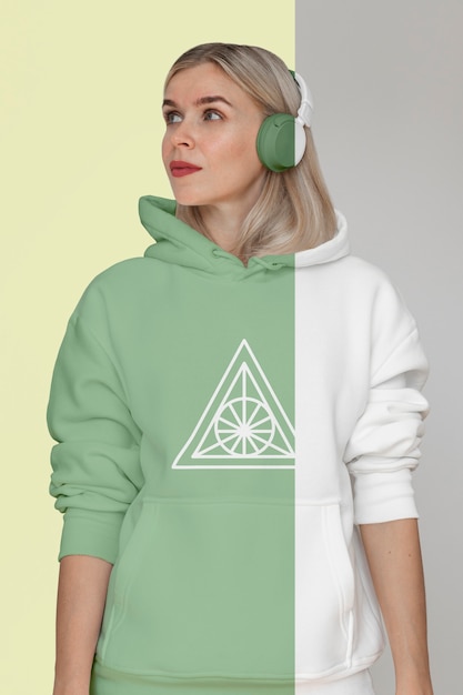 Download Free PSD | Front view of stylish woman in hoodie with ...