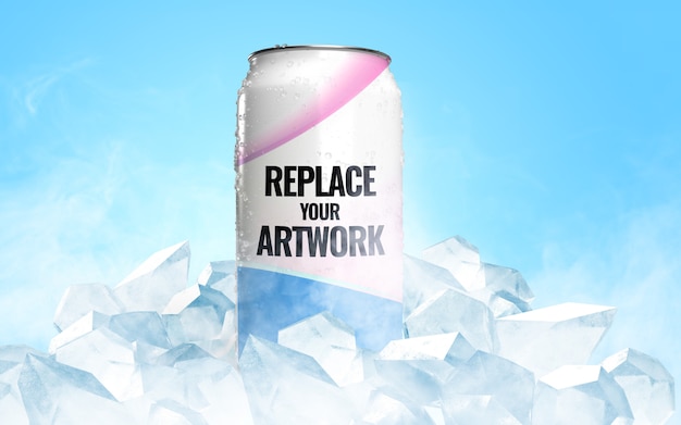 Frozen can ice soda advertising mockup Premium Psd