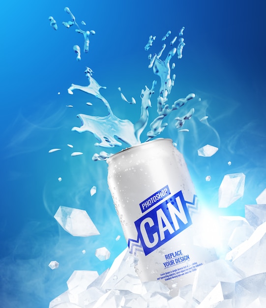 Download Premium PSD | Frozen splash can mockup